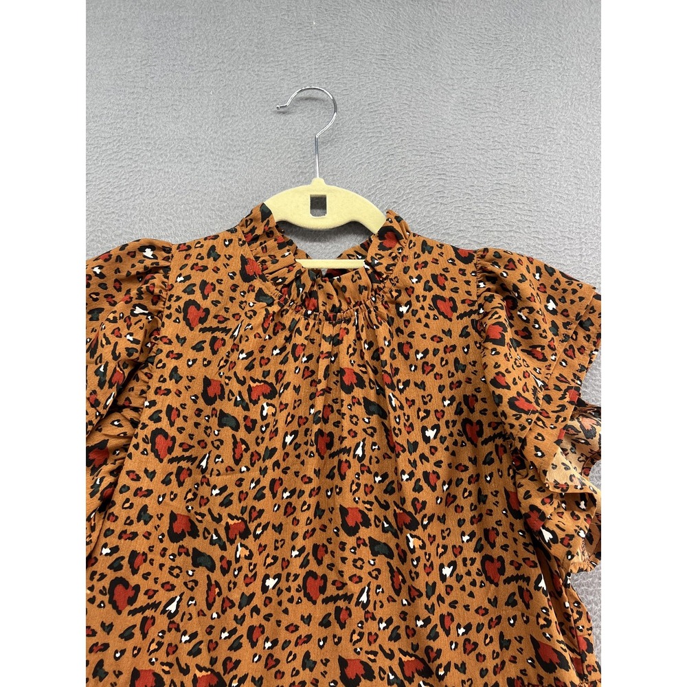 THML Dress Womens XS Animal Print Ruffle Sleeve High Neck Knee Length A-Line - Picture 2 of 13